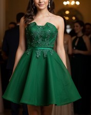 Green Emerald Mesh Embodied Florae MiniFlare Wedding/Prom Back Ties Dress NWOT