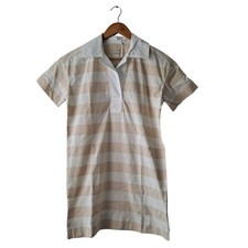 NWT Everlane Organic Cotton Polo Dress Short Sleeve Tan Striped Women Size XXS