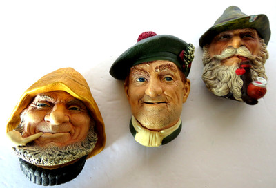 Bossons Chalkware Heads Man Pipe Cherries/Fisherman Old Salt/Scottish Jock