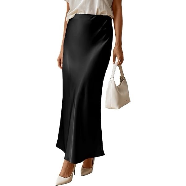 ASOS DESIGN Women's Black Satin Solid Maxi Long Skirt Pull On Size US 4