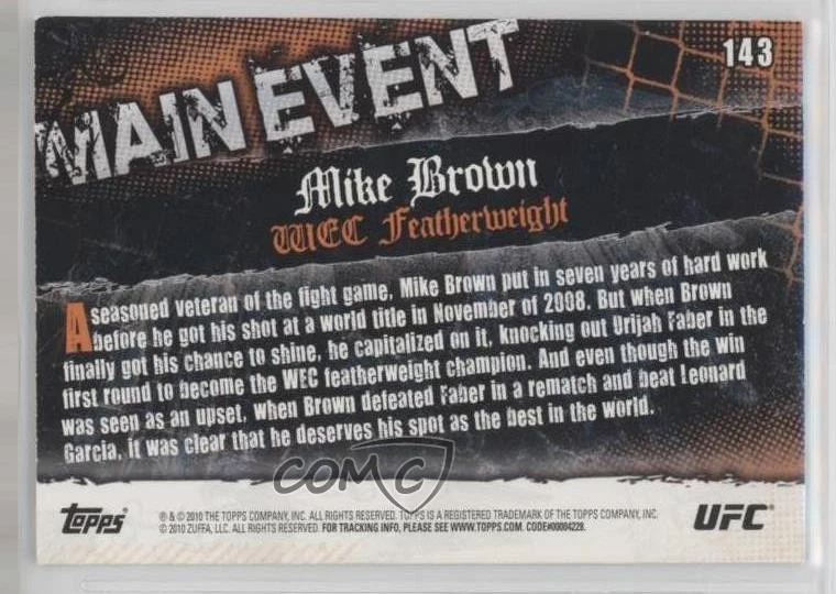 2010 Topps UFC Main Event WEC Fighter Gold Mike Brown #143 Rookie RC - Image 2 of 2