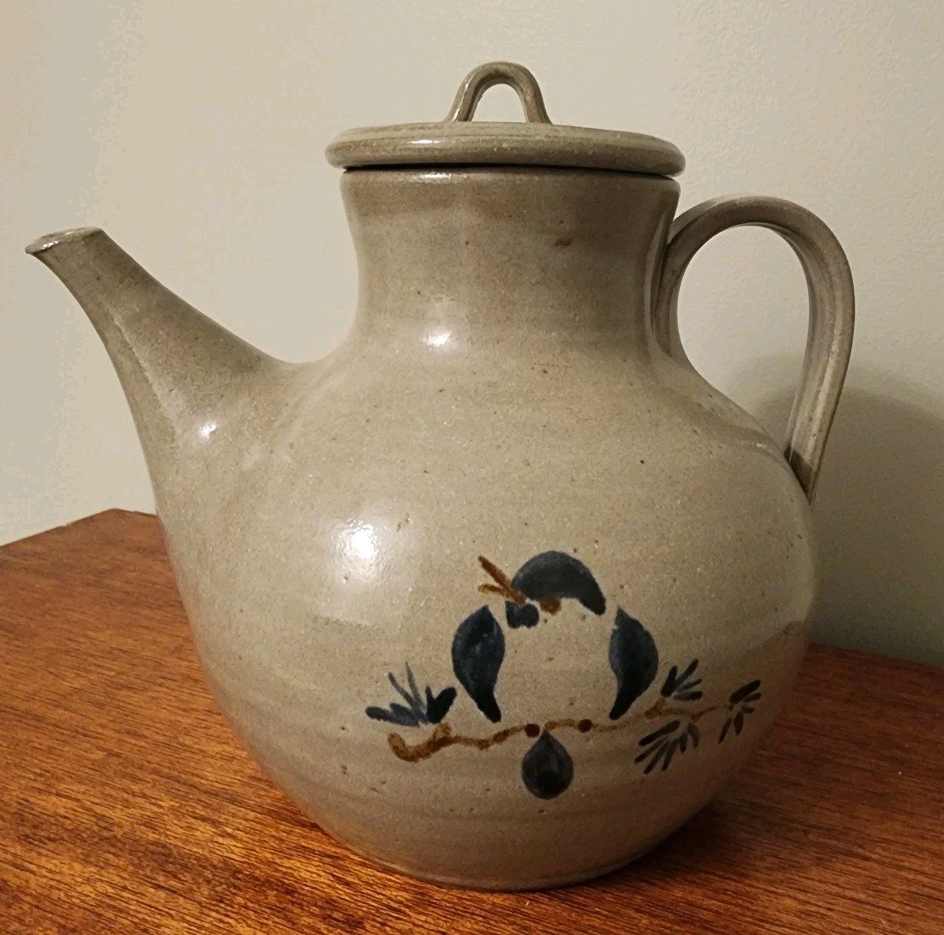 Jugtown Ware Pottery Coffee/Tea Pot Pitcher W/ Lid Bluebird 8” Tall 1983 Signed