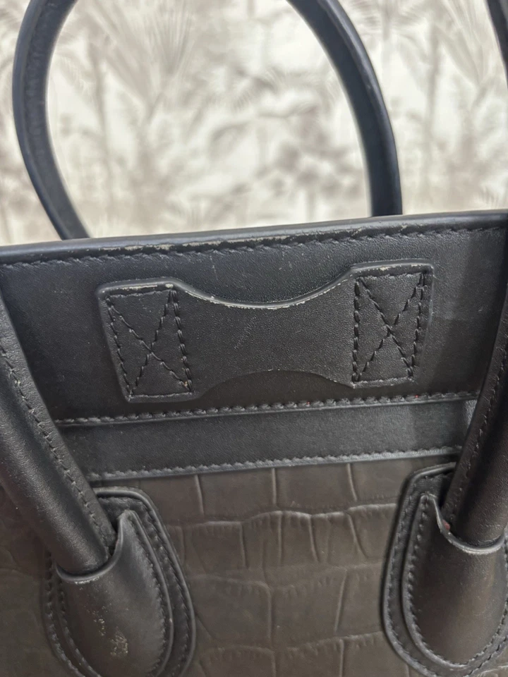 Céline Black Croc Embossed Leather Tote Bag Zip Closure Inner Pockets Gold. 30cm - Image 3 of 4