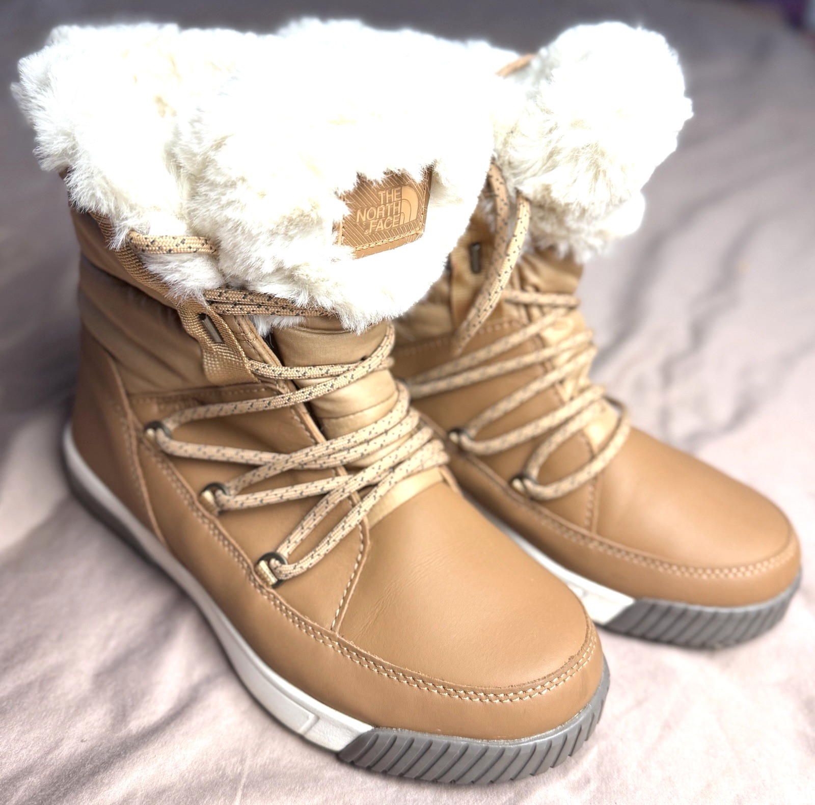 The North Face   7M   SIERRA LUXE Waterproof Leather Sherpa BOOTS   Almond+Brown