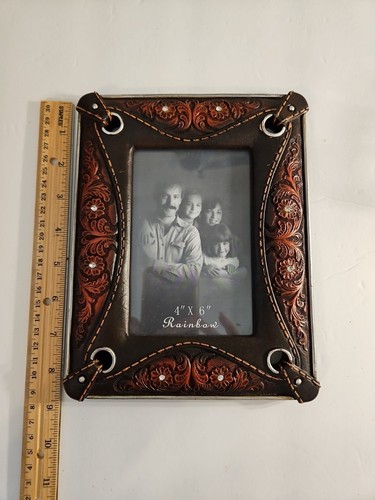 Rustic Western Stoneware Leather Impressions Border 5X7 Picture Photo Frame - Picture 2 of 4