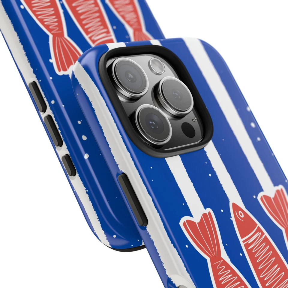 Funda Teléfono iPhone y Samsung Galaxy Tema Náutico Peces Rayas Azules Foto 4 de 4