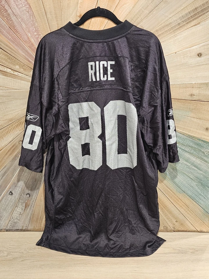 🏈 Jerry Rice #80 Oakland Raiders NFL Reebok Camiseta Sobre el Campo Para Hombre Grande Negra Foto 2 de 4