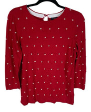 Women's Talbots Red Beaded 3/4 Sleeve Sweater Size L Classic Retro Preppy Office
