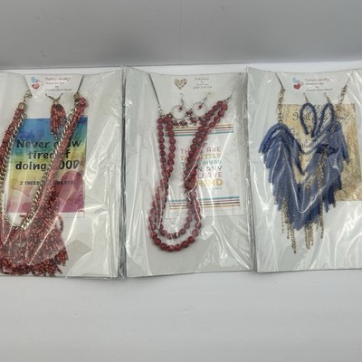Handmade Artisan Jewelry Lot 3 Necklace Earring Sets Boho Boutique Christian