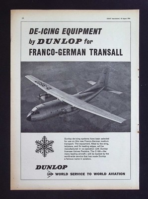 Original 1966 Reklame Dunlop Enteisung Deutsch-Französisches Transallflugzeug