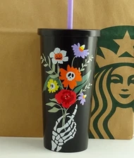Starbucks Tumbler Cold Cup S.S. Autumn Europe Floral Skeleton Halloween 17oz NEW