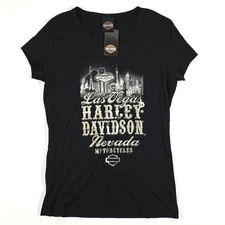 HARLEY DAVIDSON LAS VEGAS NEVADA SKYLINE METALLIC FOIL PRINT T-SHIRT Sz XXL NWT