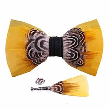 Sadiyamo Feather Bow Tie Feather Necktie Peacock Pre-tied Bow Tie and 259-01