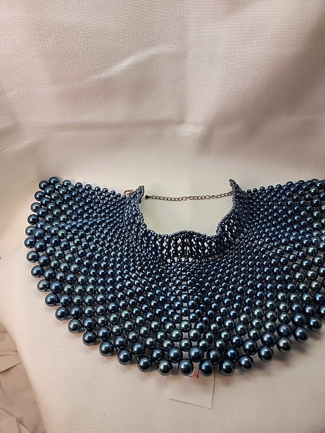 Midnight Blue Beaded Collar Statement Necklace - image 3