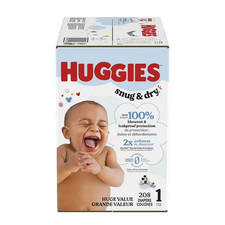 HUGGIES Snug  Dry Baby Diapers Mega Colossal Pack, Size 1, 208 Count