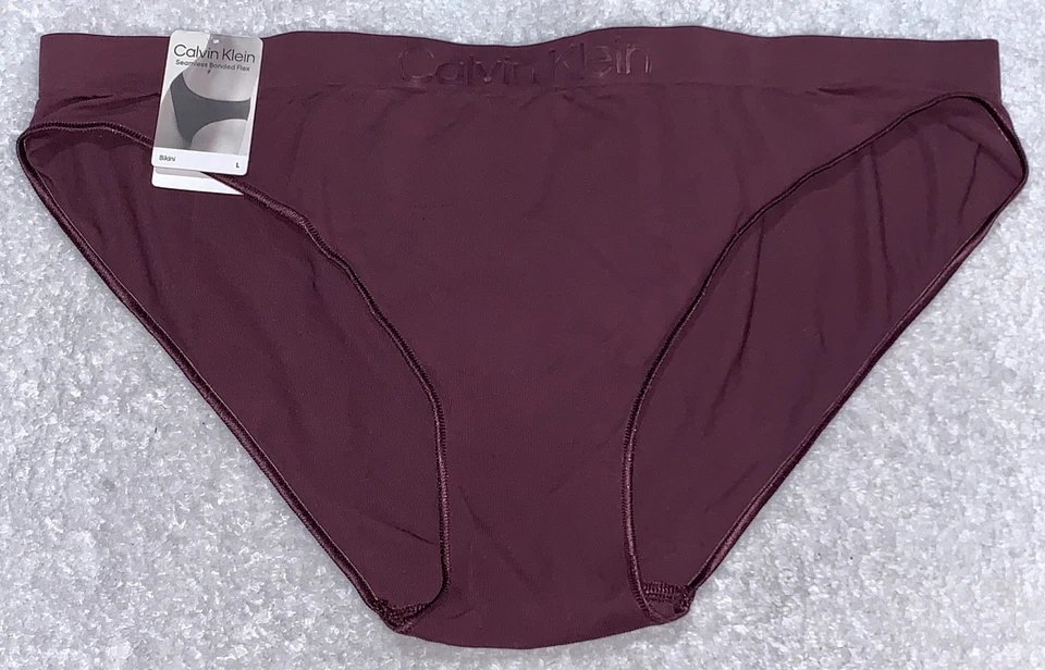CALVIN KLEIN Seamless Bonded Flex Wine Bikini Panty NEW Womens Sz L 7 - Image 3 of 4