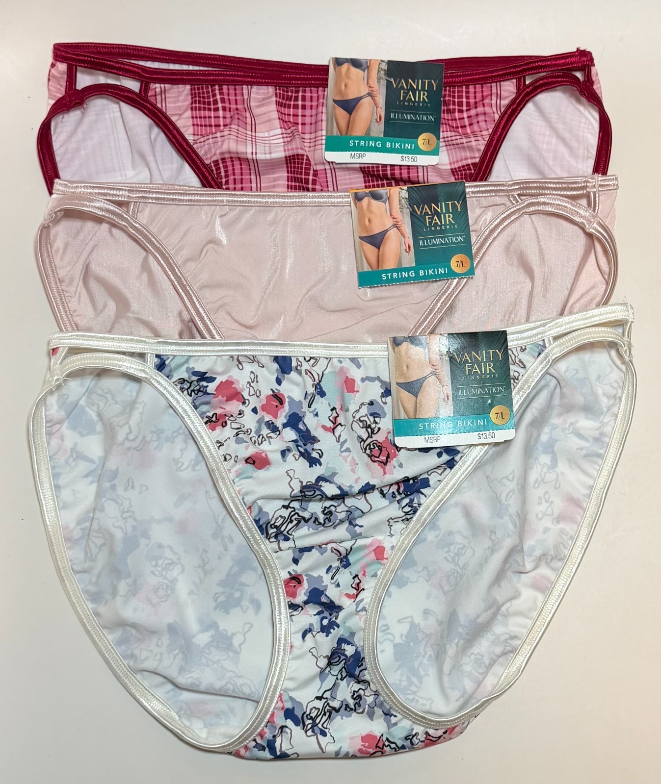 NWT 3 Vanity Fair Illumination String Bikini Panties 18108 City Asst