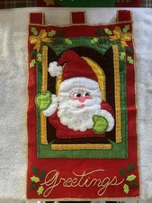 Vintage Bucilla Felt & Sequin Christmas Wall Hanging “Santa’s Greeting”