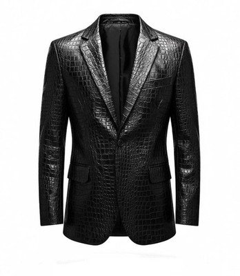 Men s Crocodile Embossed Leather Blazer Black Formal Luxury Designer Coat Jacket