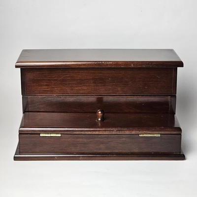 Vintage The Bombay Company Wooden Jewelry Box Desk Organizer Mahogany Hinged Lid