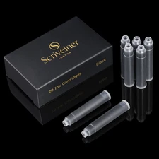 Scriveiner Fountain Pen Ink Cartridges - Black - 20 Standard International, M...