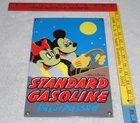 VINTAGE STANDARD GASOLINE MICKEY MOUSE & MINNIE 11 3/4" PORCELAIN METAL OIL SIGN