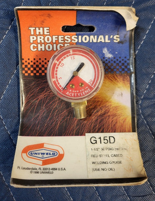 NOS UNIWELD G15D Gauge 0-15 PSI Welding Gas Acetylene Regulator USA FREE SHIP