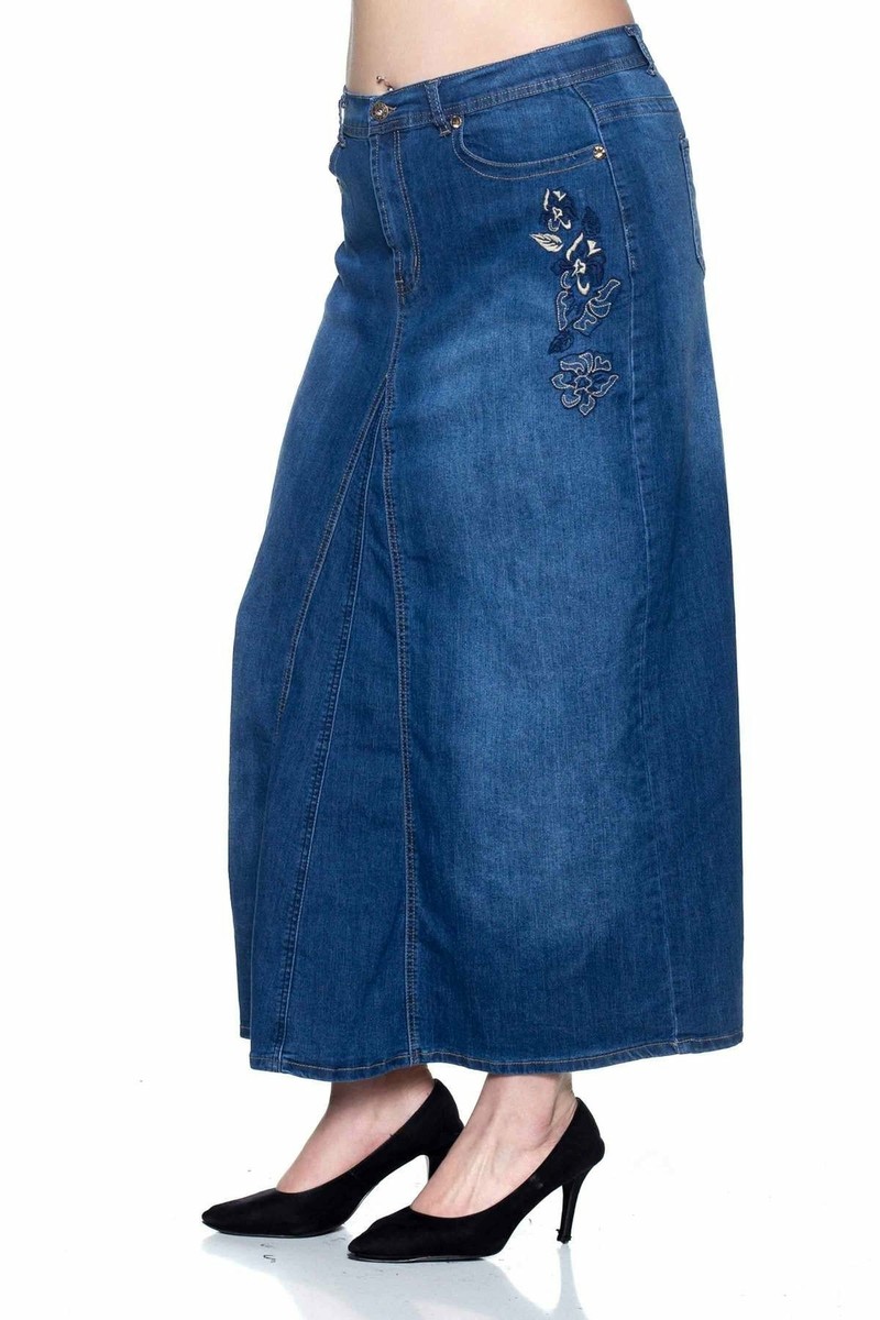 Women's Plus Size Mid Rise A-Line Long Jeans Maxi Denim