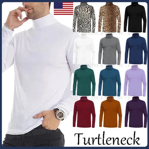 Men's Slim Fit Soft Turtleneck Long Sleeve Pullover Lightweight T-Shirt Tops US - Picture 1 of 14