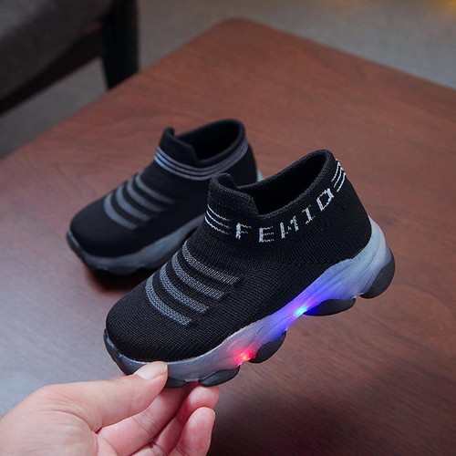 Kids Sneakers Children Baby Girls Boys Letter Mesh LED Luminous Socks Sport Run - Picture 11 of 16