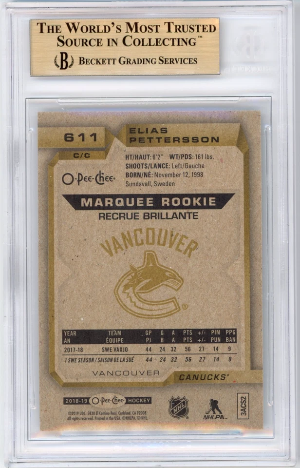 Elias Pettersson RC BGS 9.5: 2018-19 O-Pee-Chee Silver Rookie Card Gisto POP 5 - Image 2 of 4