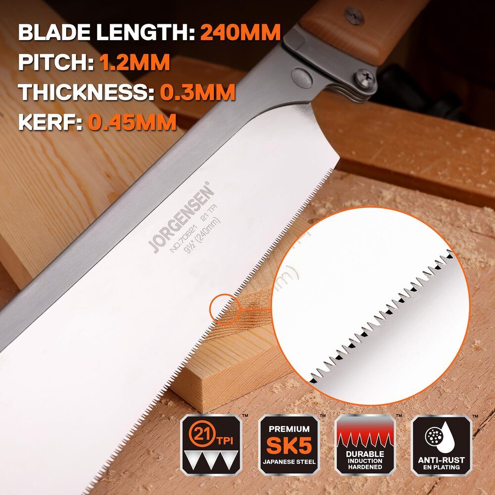 JORGENSEN Japanese Pull Saw 9.5 Inch Pro Folding Dovetail Saw SK5 Steel Blade