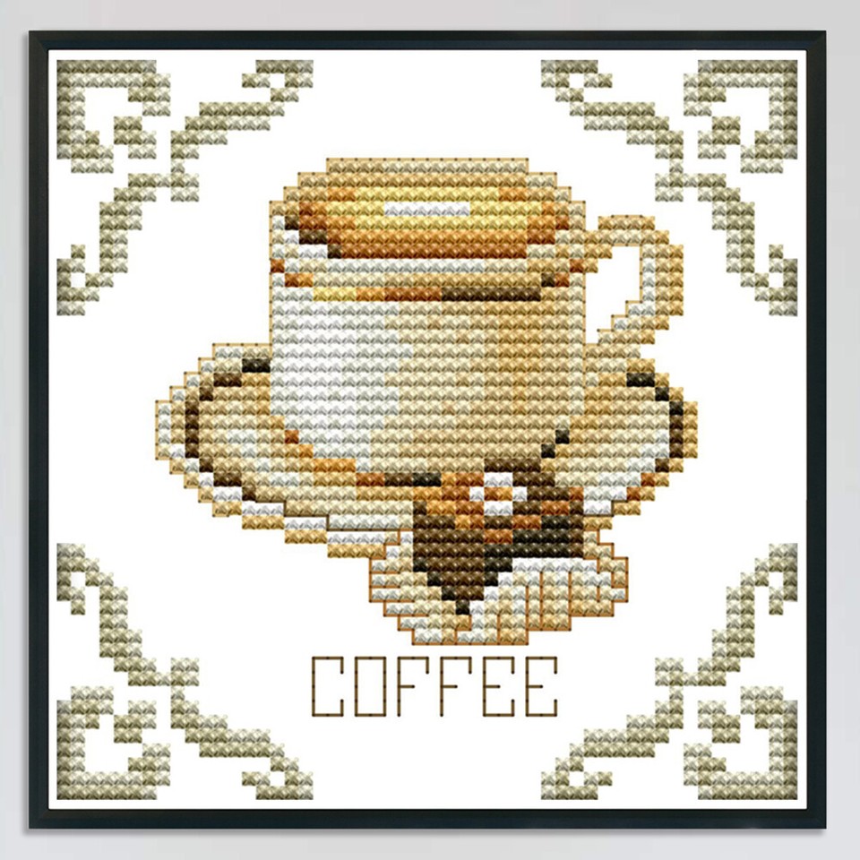 Cross Stitch 14CT Stamped Canvas DIY Embroidery Kits (J312 Coffee