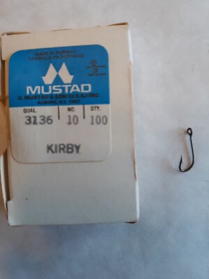 100 Mustad #10 Pacific Bass Hooks - Key Brand Superior TD Ball Eye Tinned - 3498 D - NOS