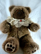 Vintage Cartier Bear Plush Brown Bear 1984 Deri Cartier 15" with lace collar