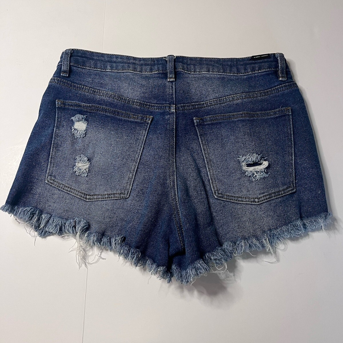 Almost Famous Denim Shorts Stretch Distressed Frayed Medium