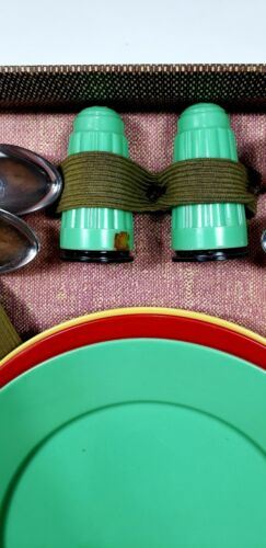 SET SCATOLA DA PICNIC VINTAGE CON MANICO IN BACHELITE POSATE UTENSILI - Foto 4 di 8