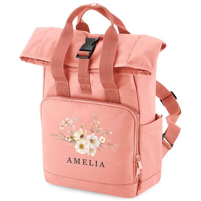 Personalisierter Blumen Rucksack Floral Bloom Mini Roll Top Tasche Mädchen Kinder