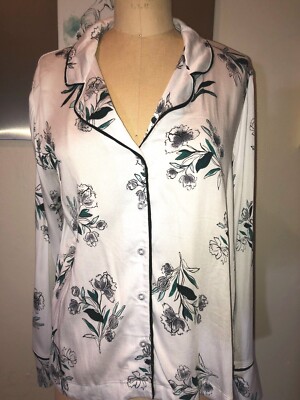 NEW SPLENDID*WHITE WHISPER FLORAL FLOWER LONG SLEEVE BUTTON PAJAMA TOP ONLY*S