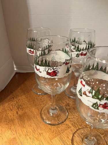 6/Vintage/Libby/winter/Christmas Snow Scene /Goblets 12 oz 7.5” Tall/mint - Picture 3 of 12