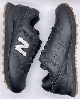New Balance Mens 574 Leather Black Gum Metal ML574LEB Size 8.5 D NWOB Lifestyle