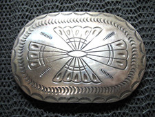 NAVAJO STERLING SILVER CONCHO HIPPIE BELT BUCKLE VINTAGE RARE RY 26g 