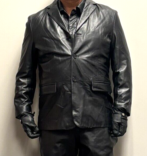 Men's Jones New York City Black Leather Sport Jacket Blazer 44R | eBay