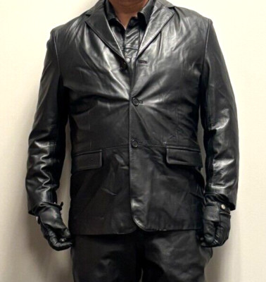 Men's Jones New York City Black Leather Sport Jacket Blazer 44R | eBay