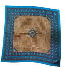 Challis by Berkshire Scarf Blue Floral Art Deco Print Fringe Made in Italy 44X44