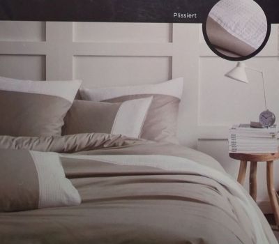 Matt&Rose Bettwäsche Set 2 teilig 135x200cm taupe/weiß plissiert 100% Baumwolle