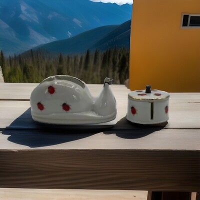 Desk Accessories Set, Lady Bugs Tape / Stamps   Ceramic,  Japan