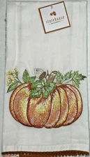 STOREHOUSE KITCHEN TOWELS (2) PUMPKINS ORANGE GREEN 100% COTTON  NWT