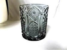 WONDERFUL SMOKEY GREY CUT GLASS JAR CANISTER CONTAINER 4.5"h X 4"d NEW OLD STOCK