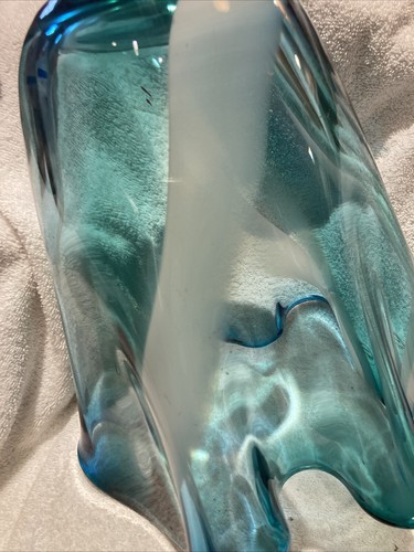 Royal Gallery Poland Teal Vase Handkerchief Ruffle Hand Blown Glass Lg Vase 12" - Picture 17 of 24